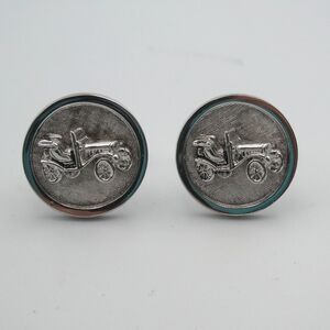 Vintage Shields Dante Silver Tone Antique Car Cufflinks Mid Century 60s Model T